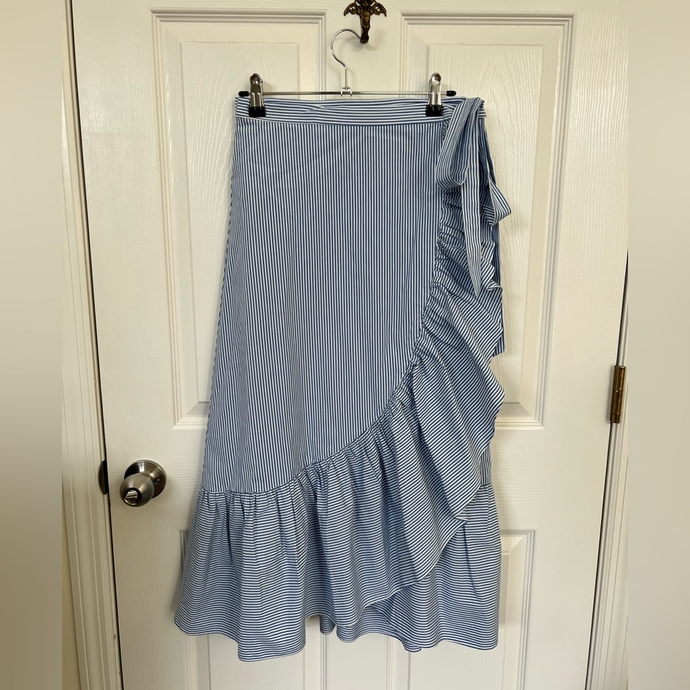 J Crew Wrap Ruffled Skirt - White & Blue Stripes